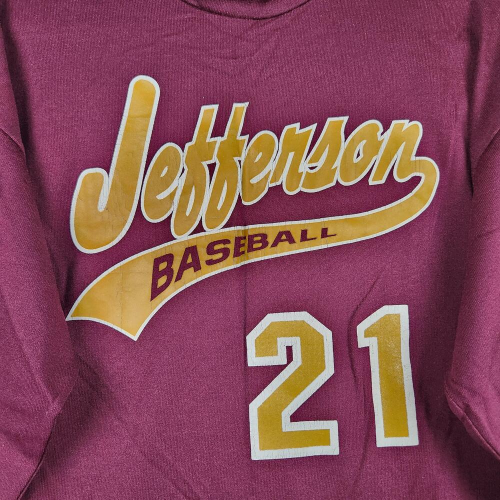 Vintage Jefferson Baseball Shirt Mens 2XL Red Graphic Logo  21 Jersey USA 90s